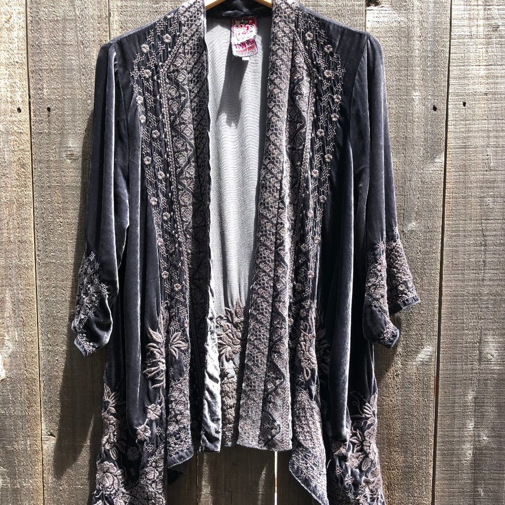 Johnny Was Velvet Kimono Jacket - Grey - Gray